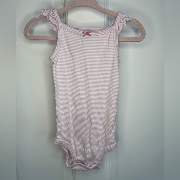 Carter’s 18M Pink & White Striped Girls Ruffle Short Sleeve Onesie Bodysuit - Picture 1 of 4